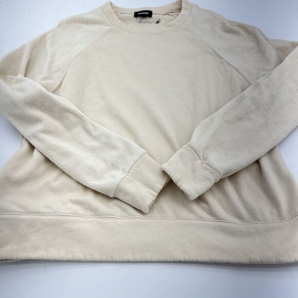 Monrow Reverse Mix Teddy Fleece Sweatshirt Side Zips Off White Size Medium - Picture 1 of 4